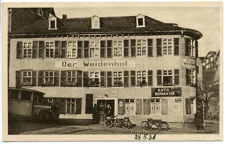 Hotel Weidenhof in Bad Schwalbach mit Autowerkstatt, 1931