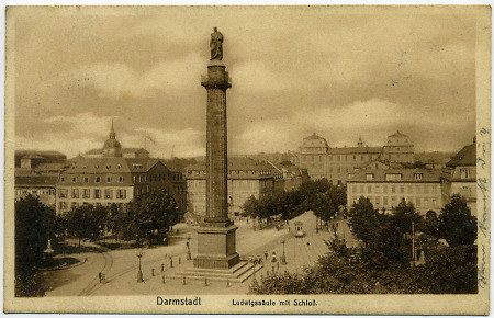 Schloss und Ludwigssäule in Darmstadt, um 1914