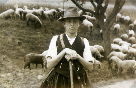 Junger Schäfer in Hattenbach mit der Herde der ehem. Meierei, um 1935?
