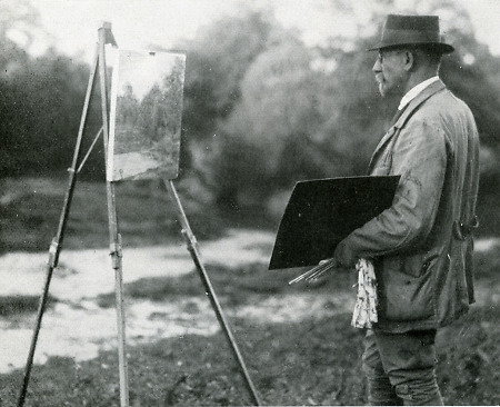 Der Maler Heinrich Giebel vor der Staffelei, um 1935