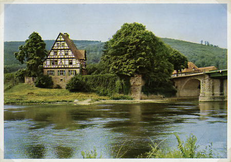 Die Weserbrücke bei Gieselwerder, um 1960