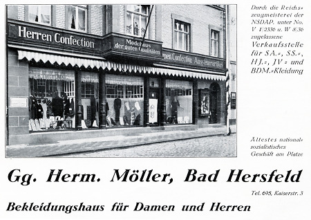 Annonce eines Hersfelder Bekleidungshauses, 1935