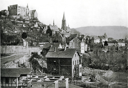 Stadtansicht auf Marburg vom Barfüßer Tor aus, um 1875