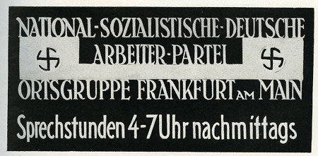 Erstes Schild der Geschäftsstelle der NSDAP-Ortsgruppe Groß-Frankfurt am Main, Zeil 38, 1926