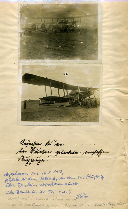 Abgeschossenes Flugzeug in Bensheim, 16. August 1918