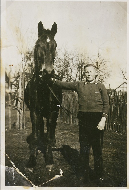 Jugendlicher aus Haubern mit einem Pferd, 1940er Jahre
