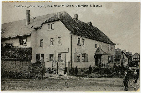 Ansichtskarte des Gasthauses „Zum Engel“ in Obernhain (Taunus), um 1920