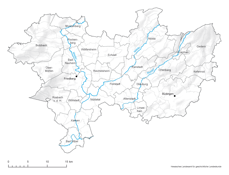 Wetteraukreis: Karte mit Gemeinde- und Gemarkungsgrenzen
