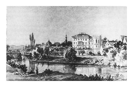 Ansicht des Metzlerschen Palais an der Nidda mit Junkerturm, nach 1837
