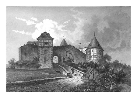 Ansicht der Ruine Herzberg nahe Breitenbach, 1850