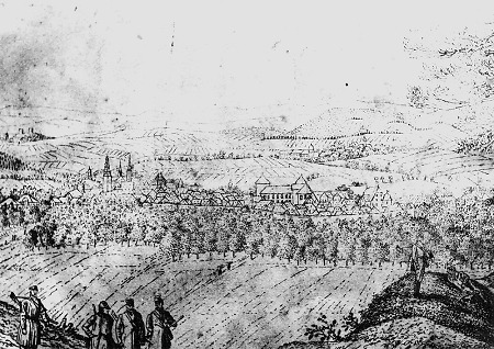 Ansicht der Stadt Butzbach von Westen, um 1840