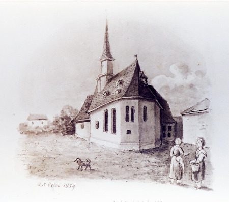 Hospitalskapelle und Nachbargebäude von Osten, 1859