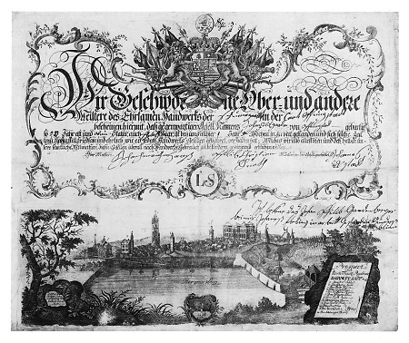 Ostansicht von Darmstadt auf einer Handwerkskundschaft, 1765/69