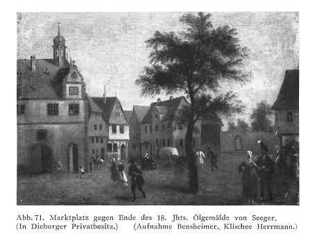 Ansicht des Dieburger Marktplatzes, Ende 18. Jahrhundert