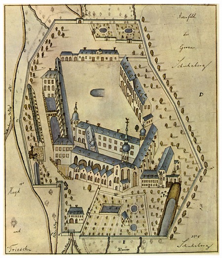 Kloster Eberbach aus der Vogelschau, 1753