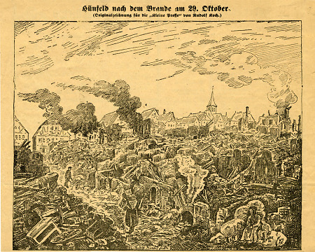 Ansicht Hünfelds nach dem Brand vom 29. Oktober 1888, 1888