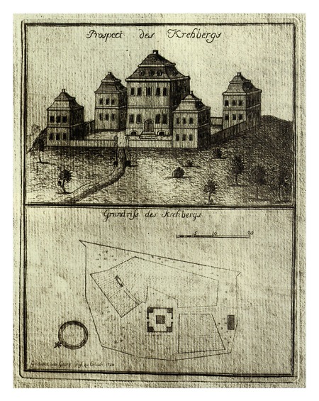 Ansicht und Grundriss von Jagdschloss Krähberg nahe Ober-Sensbach, 1780