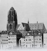 Vorschaubild Der Frankfurter Dom mit der alten Mainbrücke, um 1865