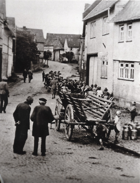 Schulkinder aus Brandoberndorf auf dem Weg zur Kräutersammlung, 1944