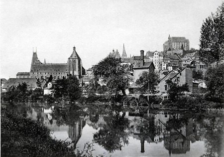 Ostansicht von der Lahn aus auf Marburg, um 1875