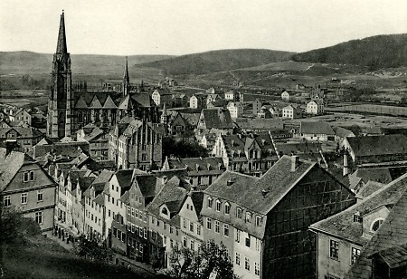 Blick von der Sternwarte nach dem Steinweg, Marburg um 1875