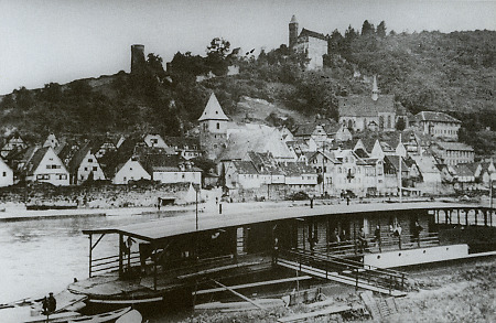 Hotelschiff auf dem Neckar vor Hirschhorn, 1930er Jahre