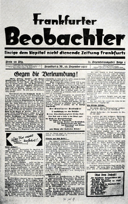Erste Ausgabe des „Frankfurter Beobachters“, Dezember 1927