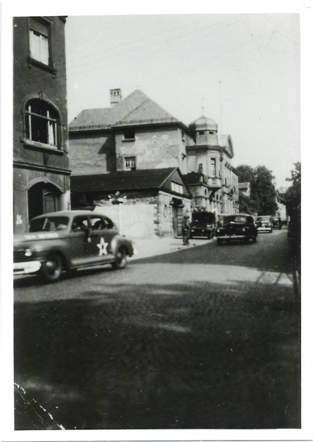 Wagenkolonne des US-Präsidenten Truman in Bensheim, Sommer 1945