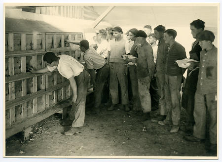Besichtigung des Hühnerstalls des landwirtschaftlichen Musterbetriebs Stiftungsgut Neuhöfe, um 1932