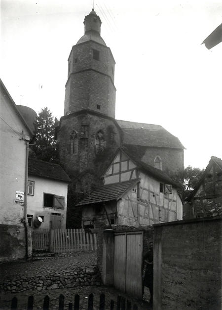 Die evangelische Katharinenkirche in Gleiberg, um 1900
