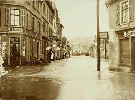 Hochwasser in der Gelnhäuser Unterstadt Ziegelhaus, 4. Februar 1909