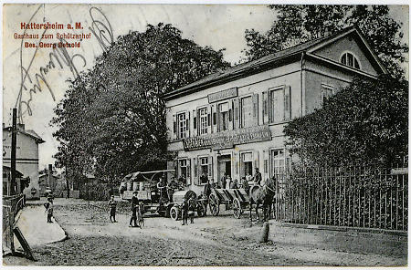 Detailansicht Das Gasthaus „Zum Schützenhof“ in Hattersheim, um 1909