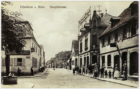 Fotokarte der Hauptstraße in Flörsheim, um 1913