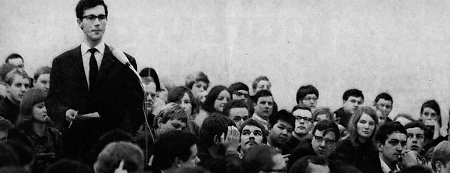 Studentenversammlung im Marburger Auditorium maximum, Anfang 1968