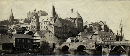 Stadtansicht von Marburg mit der Weidenhäuser Brücke, 1879 - 1887