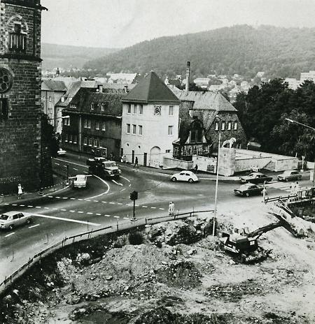 Der Marburger Rudolphsplatz während der Umbauphase, 1970