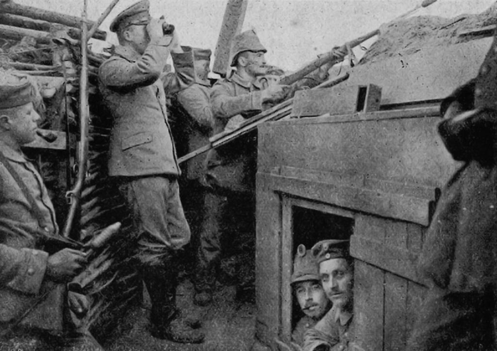 Soldaten des Reserve-Jäger-Bataillons Nr. 11 bei Gewehrgranatenschießen an der Westfront, undatiert