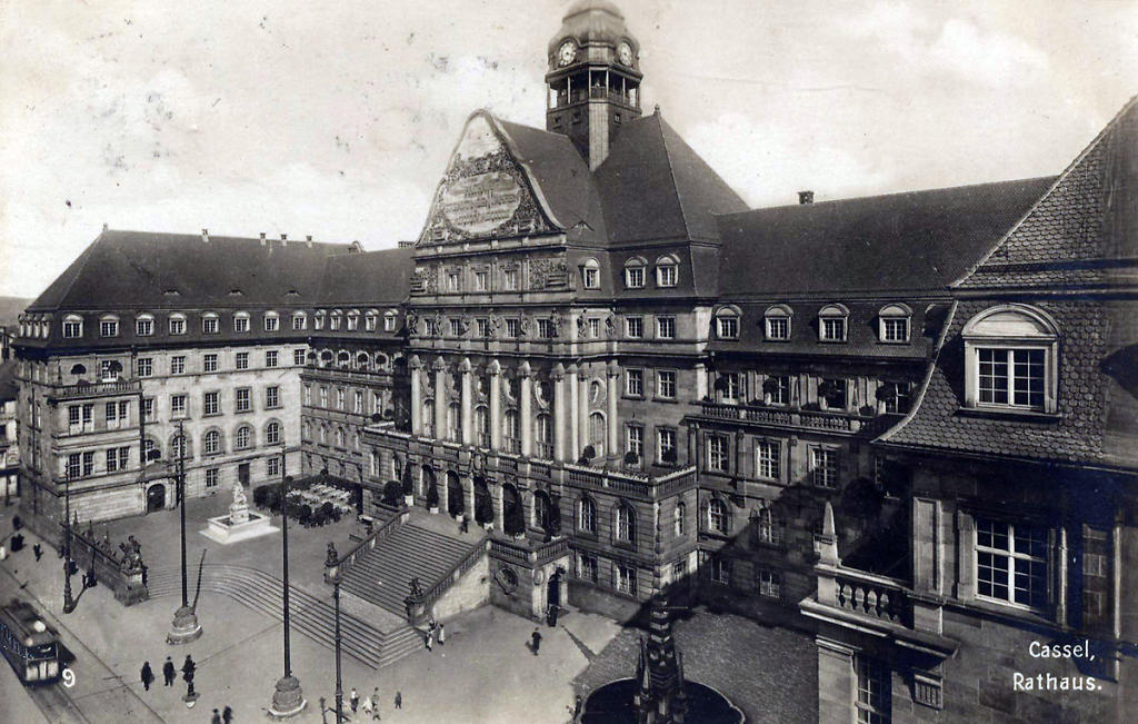 Postkarte mit Kasseler Rathaus, 1908 (?)