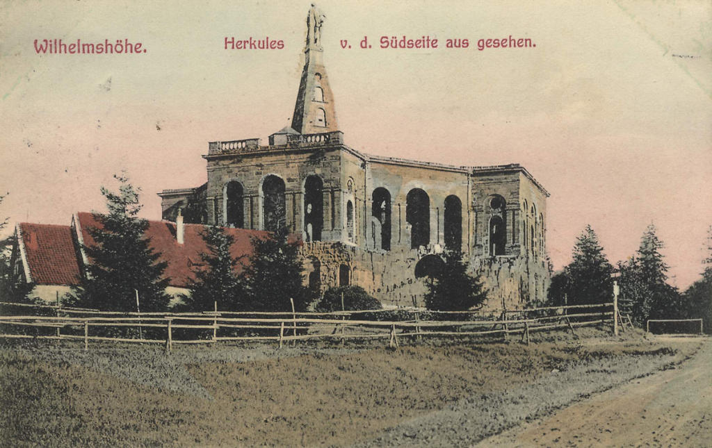 Postkarte des Herkules in Kassel von der Südseite, 1909