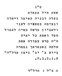 Hebräische Transkription der Inschrift