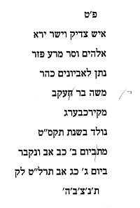 Hebräische Transkription der Inschrift