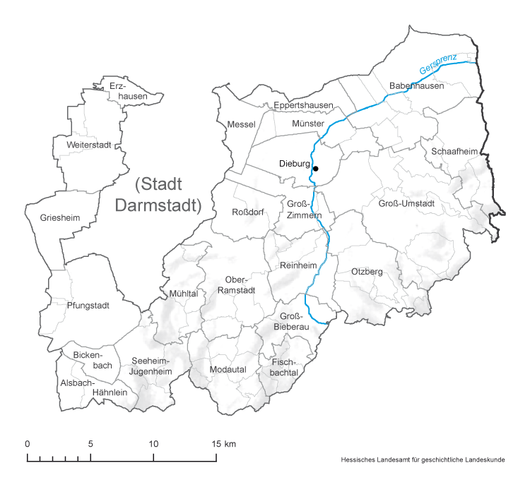 Darmstadt-Dieburg: Karte mit Gemeinde- und Gemarkungsgrenzen