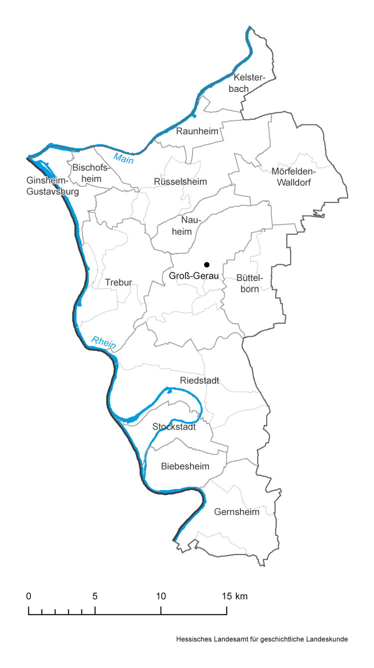 Groß-Gerau: Karte mit Gemeinde- und Gemarkungsgrenzen