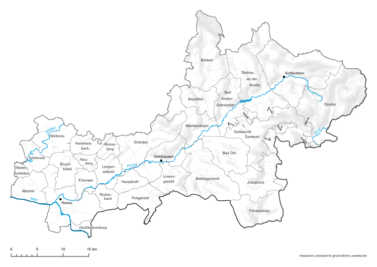 Main-Kinzig-Kreis: Karte mit Gemeinde- und Gemarkungsgrenzen