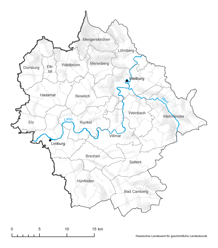 Limburg-Weilburg: Karte mit Gemeinde- und Gemarkungsgrenzen