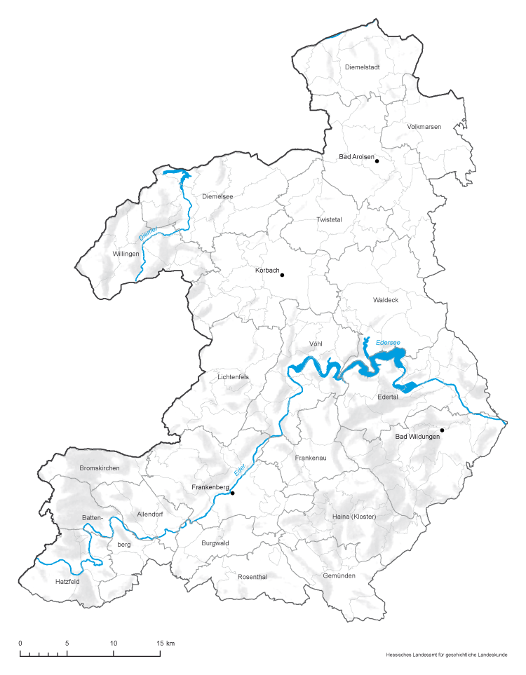 Karte des Landkreises Waldeck-Frankenberg mit Gemeinde- und Gemarkungsgrenzen