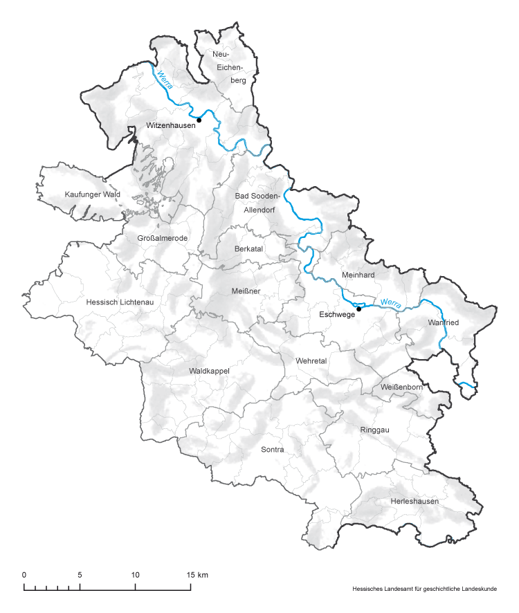 Werra-Meißner-Kreis: Karte mit Gemeinde- und Gemarkungsgrenzen