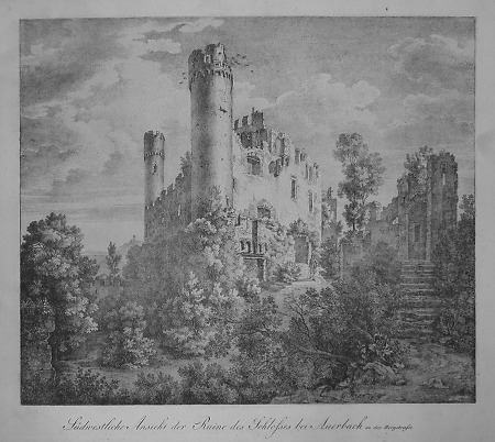 Ansicht der Schlossruine Auerbach von Südwesten, 1818