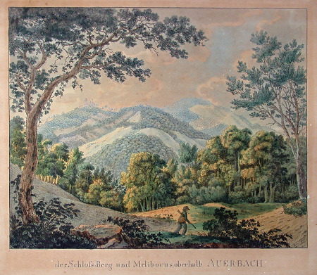 Ansicht des Auerbacher Schlossbergs mit  Melibocus, 19. Jahrhundert
