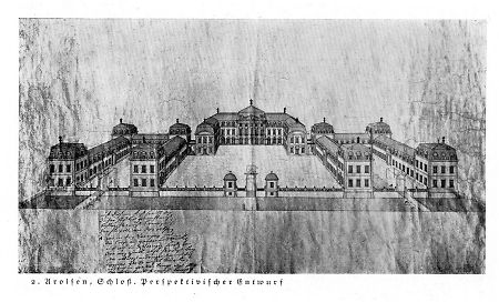 Ansicht des Schlosses in Arolsen nach einem perspektivischen Entwurf, Anfang 18. Jahrhundert